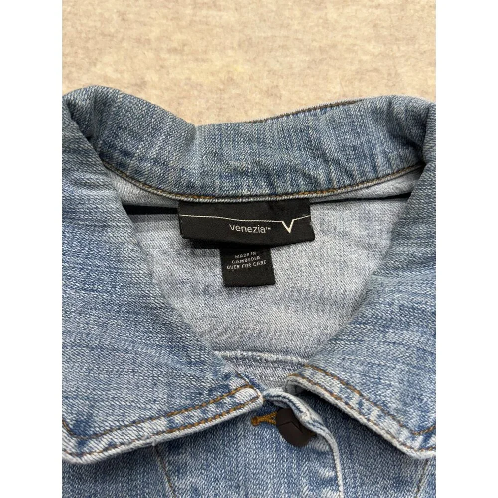 Venezia Denim Trucker Jean Jacket Plus 22/24  Stretch Blazer 90s Y2K - Picture 4 of 8